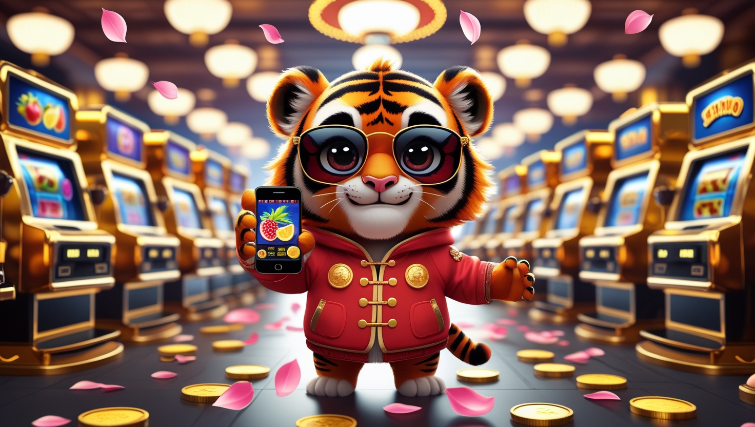 Fortune Tiger Character Holding Phone